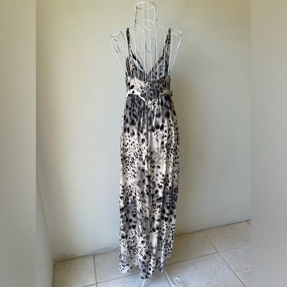 Akualani bohemian maxi dress animal print straps v neck viscose black white M - Picture 4 of 9